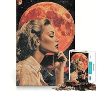 Puzzle "Donna che guarda la luna rossa" da 1000 pezzi,divertente gioco di simulazione cognitiva,pezzi ad incastro perfetti,regalo di compleanno,rompicapo (50x75cm)