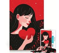 Puzzle "Donna che tiene un cuore" per adolescenti,1000 giochi divertenti per la mente,connessione pulita e senza interruzioni,un modo coinvolgente per passare il tempo libero (38x52cm)