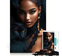 Puzzle Donna con Gatto Nero,1000 Pezzi,Gioco di Abilità Mentali,Pezzi Precisi e Senza Incastri Perfetti,Divertimento in Famiglia,Attività Serale (50x75cm)