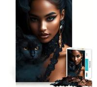 Puzzle "Donna con gatto nero" da 1000 pezzi,divertente gioco di allenamento cognitivo,pezzi ad incastro perfetti,regalo di compleanno,rompicapo (38x26cm)