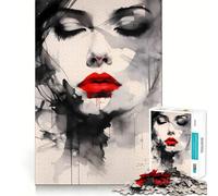 Puzzle "Donna con labbra rosse" per adolescenti,1000 pezzi,gioco di abilità mentale,taglio laser per un incastro perfetto,momento di tranquillità,esercizio mentale a casa (38x52cm)