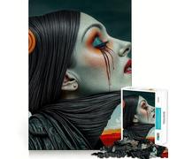 Puzzle "Donna con lacrime di sangue" per adolescenti,1000 pezzi,gioco di memoria divertente,componenti robusti e ben rifiniti,portatile,ideale per i viaggi (38x26cm)