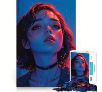 Puzzle "Donna con luci rosse e blu" da 1000 pezzi,stimolante per la mente,divertente,senza sbavature,pezzi ben tagliati,ideale per le vacanze e l'intrattenimento in casa (38x26cm)