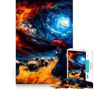 Puzzle "Donna con ombrello in un cielo tempestoso" per adolescenti,1000 pezzi,gioco di abilità mentale,taglio laser per un incastro perfetto,momento di tranquillità,esercizio mentale a casa (38x52cm)
