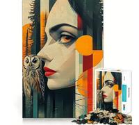 Puzzle Donna e Gufo nella Foresta,1000 pezzi,gioco di abilità mentale,qualità premium,taglio laser,esercizio mentale per momenti di tranquillità a casa (38x52cm)