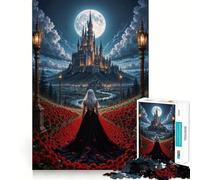 Puzzle "Donna in abito nero al castello" per adolescenti,1000 pezzi,gioco divertente per la mente,connessione pulita e senza interruzioni,modo coinvolgente per passare il tempo libero (38x52cm)
