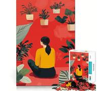 Puzzle "Donna in stanza rossa con piante" da 1000 pezzi,divertente attività per allenare la mente,senza sbavature,pezzi ben tagliati,attività coinvolgente per serate tranquille (38x52cm)