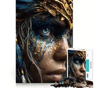 Puzzle "Donna mistica con piume e oro" per adulti, 1000 pezzi, gioco di logica stimolante, rilassante, con bordi trasparenti, regalo artistico (38x52cm)