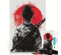 Puzzle "Donna Samurai con Sole Rosso" per adulti, 1000 pezzi, gioco di logica, svago, taglio perfetto, regalo creativo (50x75cm)