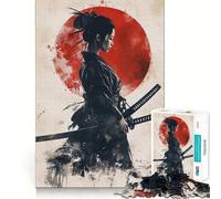 Puzzle "Donna samurai con sole rosso" per adulti, 1000 pezzi, gioco di logica, svago, taglio perfetto, regalo creativo (38x26cm)