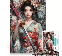 Puzzle "Donna Samurai in Fiore" per adulti, 1000 pezzi, gioco di logica, hobby silenzioso, taglio perfetto, regalo elegante (38x52cm)