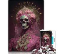 Puzzle "Donna scheletro rosa" per adulti e ragazzi, 1000 pezzi, impegnativo da completare ma divertente e umoristico, con poster abbinato e foglio di quiz (38x26cm)