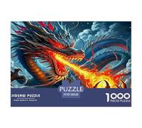 Puzzle Drago 1000 Pezzi Carta Riciclata per Adulti - Drago Fuoco Tempesta Selvaggio Vivente Gioco Educativo Riduzione Stress Regalo 38x26cm