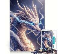 Puzzle Drago Bianco con Occhi Blu,1000 pezzi,gioco per lo sviluppo delle capacità cognitive,superficie liscia e priva di sbavature,rilassante attività di gruppo al chiuso (38x26cm)