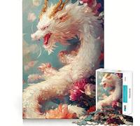 Puzzle Drago Bianco in Fiore per adulti,1000 pezzi,gioco di memoria per allenare la mente,taglio laser per un incastro perfetto, alleviare lo stress (38x26cm)