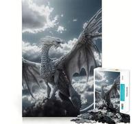 Puzzle Drago Cielo Bianco 1000 pezzi Gioco di memoria Divertente Bordo liscio Incastro perfetto Divertente modo per riempire le ore vuote (38x52cm)