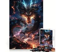Puzzle Drago Nero con Fulmine da 1000 pezzi per adolescenti, esercizio mentale, relax lento, incastro perfetto, Natale (38x52cm)