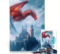 Puzzle Drago Rosso e Castello per adulti, 1000 pezzi, rompicapo, per il tempo libero a casa, da assemblare, regalo di compleanno (50x75cm)