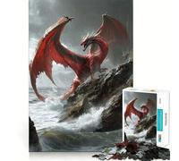 Puzzle Drago Rosso sulla Scogliera, 1000 pezzi, per adolescenti Rafforza la memoria, calma e relax Bordi lisci (38x52cm)