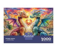 Puzzle Dragon Love da 1000 pezzi, due draghi a forma di cuore, per giochi educativi per adulti, decorazioni per la casa, sfide ad alta difficoltà, regali di compleanno, 52x38 cm/1000 pezzi