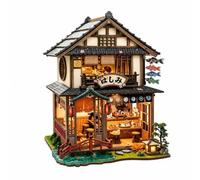 Puzzle Edificio in 3D Miniatura Modellino Giapponese con Tetto Balcone E Griglie Decorative Luce Interna Inclusa Mdf Adesivi Adatto per Collezionisti Arredamento Scrivania 16x144x22cm