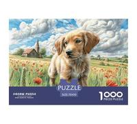 Puzzle Educativo Antistress 1000 Pezzi Cane Carino - Spaniel nel campo di papaveri, relax e ottimo dono per la casa 70x50cm