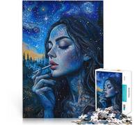 Puzzle educativo da 1000 pezzi Ragazza sotto il cielo stellato Fatto di legno，per 14+ Giochi rilassanti regalo di compleanno。misurare：50x75cm/19.68x29.52pollice