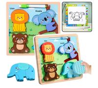 Puzzle educativo in legno Animali con lavagna per disegnare