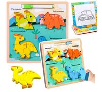 Puzzle educativo in legno con lavagna per disegnare Dinosauri