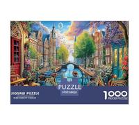 Puzzle educativo per adulti Canali di Amsterdam: Biciclette lungo il canale in città, 1000 pezzi, giochi per la decorazione della casa, 38x26 cm/1000 pezzi