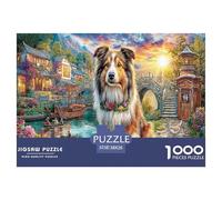 Puzzle educativo per adulti con cane Collie: Collie di River And Bridge 1000 pezzi adatto alla decompressione 38x26 cm/1000 pezzi