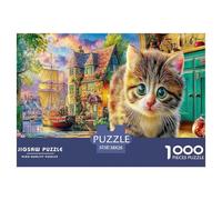 Puzzle educativo per adulti "Gatto alla finestra": Gatto soriano nella città vecchia, 1000 pezzi, per decorare la casa, 38x26 cm/1000 pezzi