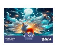 Puzzle educativo per adulti Volpe a nove code: Volpe con coda luminosa sotto la luna, 1000 pezzi, giochi per la decorazione della casa, 70x50 cm/1000 pezzi
