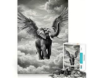 Puzzle Elefante alato in cielo nuvoloso da 1000 pezzi,gioco cognitivo divertente,taglio di alta precisione, alleviare lo stress (38x52cm)