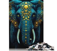 Puzzle elefante blu e oro, difficile, rettangolare, in carta rigida, per adulti e bambini, 1000 pezzi (26x38 cm)