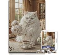 Puzzle elegante con gatto che versa il tè, 1000 pezzi per adolescenti, gioco di apprendimento del pensiero strategico, regalo significativo ideale per qualsiasi evento, dimensioni 38x26cm