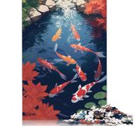 Puzzle estetico da 1000 pezzi per adulti con pesci koi da laghetto, carta e gioco impegnativo dai 18 anni in su, 38x26 cm/1000 pezzi