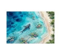 Puzzle estivo a forma di squalo da spiaggia, per adulti, 1000 pezzi, puzzle in legno con oceano costiero e mare subacqueo, decorazione per la casa