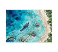 Puzzle estivo a forma di squalo da spiaggia, per adulti, 500 pezzi, puzzle in legno con oceano costiero e mare subacqueo, decorazione per la casa
