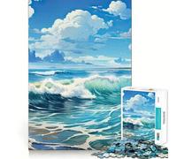 Puzzle estivo blu da 1000 pezzi per ragazzi, gioco di logica, leggero e rilassante, taglio preciso, regalo classico 38x26cm
