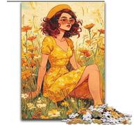 Puzzle estivo con ragazza tra i fiori di campo per adulti, adatto a bambini dai 14 anni in su, ideale come regalo per tutta la famiglia (26x38cm)
