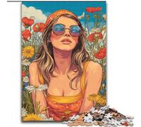 Puzzle estivo da 1000 pezzi "Ragazza tra i fiori di campo" per adulti, regalo, gioco stimolante e gioco in famiglia con poster abbinato e foglio di quiz (50x75cm)