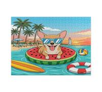 Puzzle estivo da spiaggia con cane chihuahua, per adulti, 500 pezzi, puzzle in legno stampato con cucciolo costiero, spiaggia, nuoto, motivo tropicale, decorazione per intrattenimento creativo