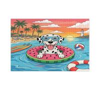 Puzzle estivo da spiaggia con cane dalmata per adulti, 1000 pezzi, puzzle stampati in legno con cucciolo costiero in spiaggia, decorazione con motivo tropicale per intrattenimento creativo
