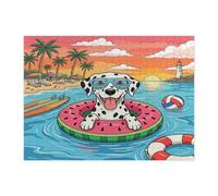 Puzzle estivo da spiaggia con cane dalmata per adulti, 500 pezzi, puzzle stampati in legno con cucciolo costiero in spiaggia, decorazione con motivo tropicale per intrattenimento creativo