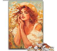 Puzzle estivo "Ragazza tra i fiori di campo" per adolescenti, 2000 pezzi, giochi educativi fai da te con poster abbinato e foglio di quiz per età 14+ (70x100cm)