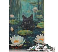 Puzzle fai da te con gatto che si nasconde sott'acqua, puzzle rettangolare in carta per bambini o bambine, regalo di compleanno 1000 pezzi (26x38 cm)