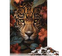 Puzzle fai da te con motivo leopardo e foresta floreale, puzzle di cartone premium per donne, uomini e bambini, regalo per la festa della mamma, 1000 pezzi (75x50 cm)
