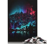 Puzzle fai da te con skyline di Istanbul al neon, puzzle rettangolare in carta per bambini o bambine, regalo di compleanno 1000 pezzi (75x50 cm)