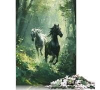 Puzzle fai da te "Forest Galloping Duo" Puzzle rettangolare in carta per bambini o bambine, regalo di compleanno 1000 pezzi (26x38 cm)